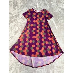 LuLaRoe XXS Purple Geometric Print High Low Pocket Short Sleeve Dress